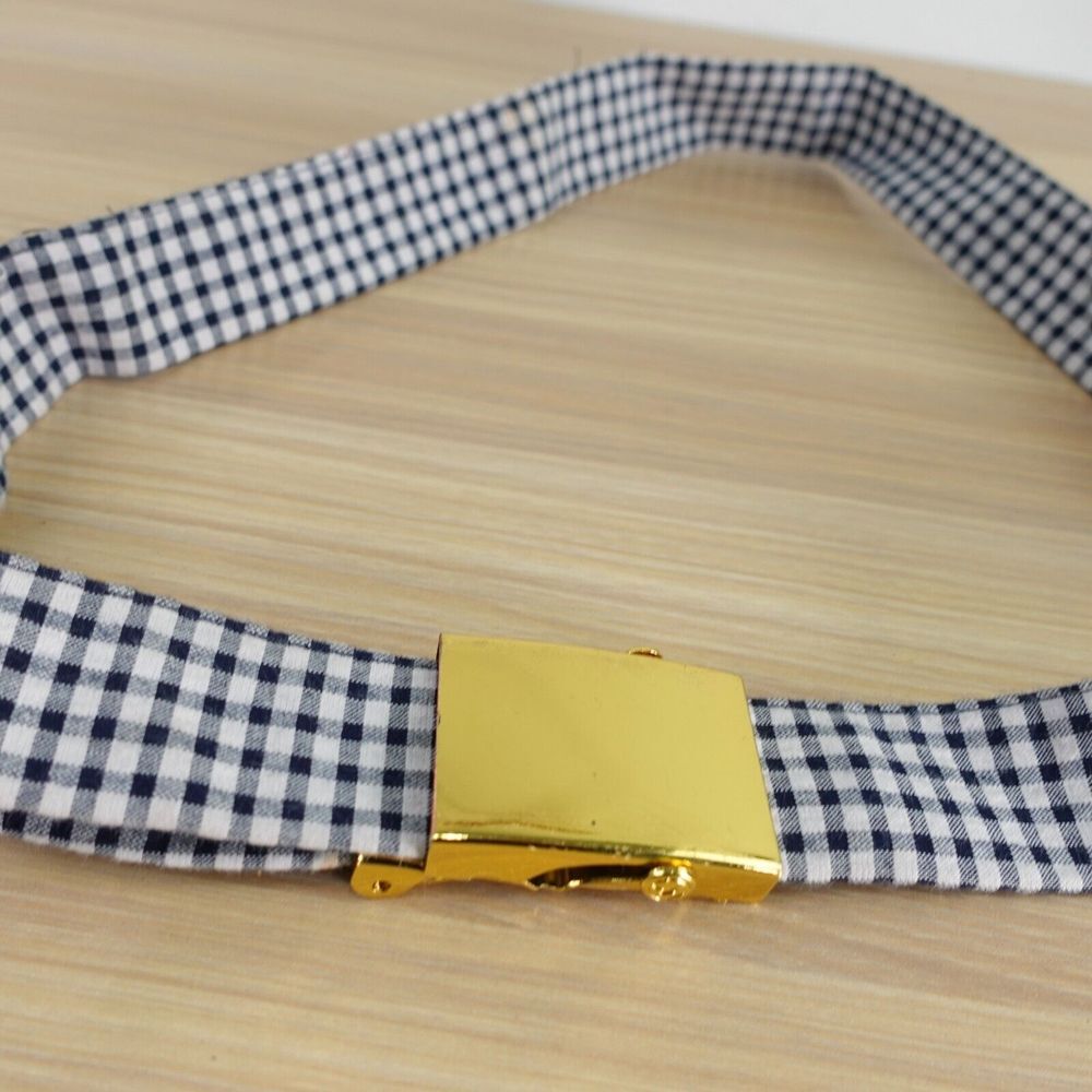 Military Belt Womens Size Small Blue Gingham Fabric Waist Jeans Dress Adjustable